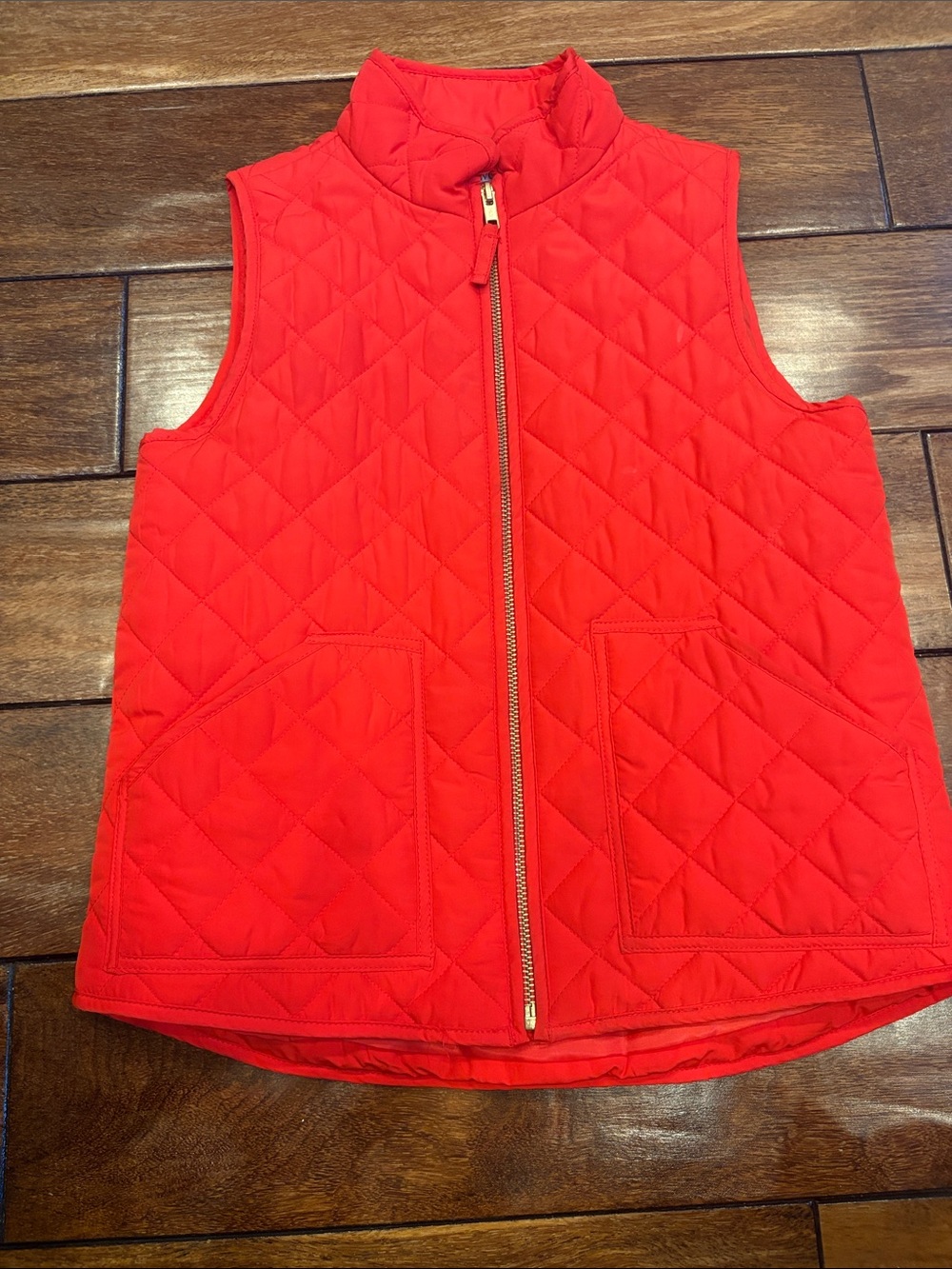 J. Crew Red Quilted Puffer Vest with Gold Zip